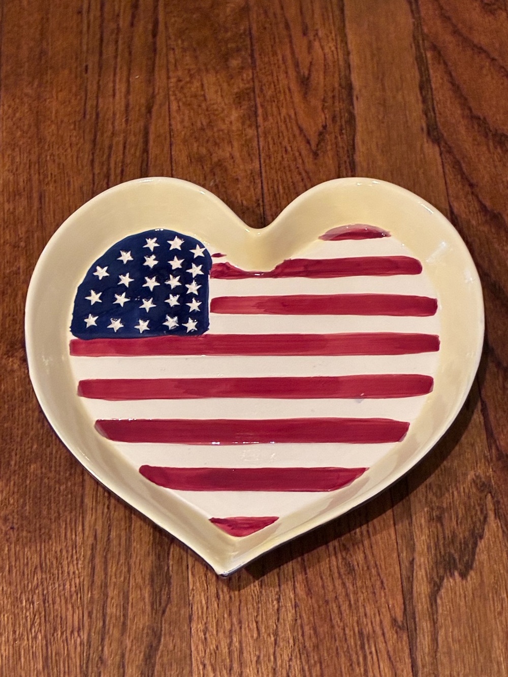 Source Unknown Heart Shaped American Flag Ceramic Dish - Red, White, Blue